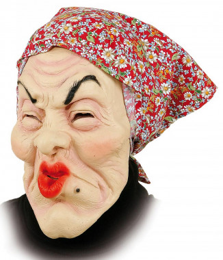 Maske alte Frau mit Kopftuch